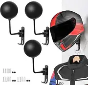 SANGMO 180° Motorcycle Helmet Rack, Rotation Metal Helmet Holder Wall Mount, Helmet Holder Bike with 2 Hooks Helmet Hanger for Motorcycle Bike Coats, Caps, Baseballs, Rugby Helmet