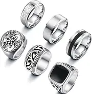 [Sanfenly] 6 Pcs Stainless Steel Men Rings Silver Matte Finish Polished Signet Rings Band Rings Bottle Opener Rings Celtic Knot Vintage Fidget Ring Engagement Promise Wedding Band Rings