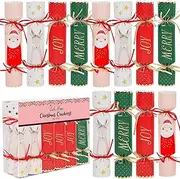 Lulu Home 12 Packs Non-Snap Christmas Crackers Set, Xmas Gift Box Kit Inside with A Puzzle, Small Gadget & Paper Crown for Party Dinner Game Traditions, Reindeer Santa Patterned, Each 6.5"H x 1.4"Dia