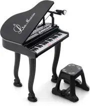 Classical Kids Piano, 37-Key Toy Mini Grand Piano W/ Music Stand & Stool, Portab