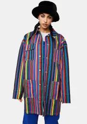 [Cross Colours] Striped Hooded Barn Jacket