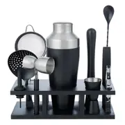 Davis & Waddell Cocktail Shaker Set 11pcs Bartender Kit with Stand Cocktail Set - Black