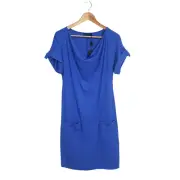 David Lawrence Size L Blue Jersey Short Sleeve Cowl Neck Shirt Dress $99 NWT