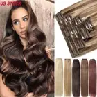 Thick Double Weft Clip in Real Remy Indian Human Hair Extensions Full Head Brown