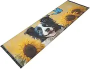 PDZRMY Washable Runner Rug Border Collie Dog Sunflower 2’ x 6’ Non-Slip Kitchen Runner Rug for Hallways Entryway Bedroom Living Room Carpet Runner- Soft Thin Mat for Family Pet