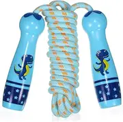 TOGEVAL Djustable Cotton Skipping Rope Dinosaur Pattern Tangle- Handle for Boys and Girls