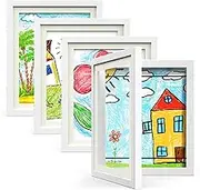 Hsypti Kids Art Frames, Kids Artwork Frames Changeable 8.5 x11 with Mat and 10 x12.5 Without Mat, Front Opening Holds 100 Drawings for Drawings, Artworks, Children Art Projects 4 Pack White