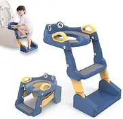 MOMOGEE 2-in-1 Adjustable Foldable Potty Training Toilet Seat with Step Stool Ladder | Anti-Slip Design & Splash Guard | PU+PVC Toddler Toilet Trainer for Boys & Girls (Ages 1-5)
