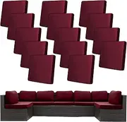 14 Pcs Stretch Patio Cushion Covers,Outdoor Couch Covers Replacement,Outdoor Couch & Sofa Slipcovers,for Patio Furniture Cushion Covers,Washable Reusable Furniture Protector (Wine Red,Cover Only)