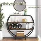 Console Table Industrial Entryway Table with 4-Tier Open Storage Shelf Wood and