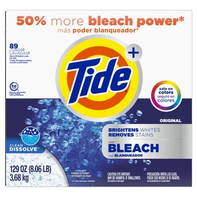 Tide Powder Laundry Detergent With Bleach, Original, 129 Oz, 2CA