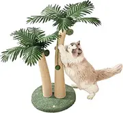 87cm Tall Cat Scratching Post, 2 Curved Design Cat Scratcher Post with 5 Interactive Balls, Natural Sisal Rope Scratching Posts for Indoor Cats and Kittens (Style A)