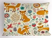 Ambesonne Fox Pillow Sham Natural Wildlife Composition with Cute Foxes Ornate Flowers Flying Birds Kids Nursery Decorative Standard Queen Size Printed Pillowcase 30 X 20 Inches Multicolor