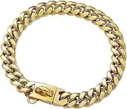 Dog Chain Collar Cuban Link Dog Collar Stainless Steel Metal 15mm Gold Silver(Golden 15MM,12inch (30.5cm))