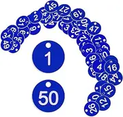 Plastic ID Number Tags, 1-50 Number Colorful Marking Identification Tag, Numbered Tags Round Hole Hang Tags, Number Tags Keychain Number Label Round Number Key Ring(Blue)