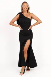 [PUP66] Charmed One Shoulder Midi Dress - Black S black