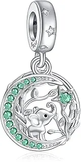 [NINGAN] 925 Sterling Silver Animal Pendants Fascinate Elephants, Puppies, Kittens, Unicorns, Sea Turtles, Shiny Gemstone Beads Compatible with Women's Bracelets., Cubic Zirconia, Cubic Zirconia
