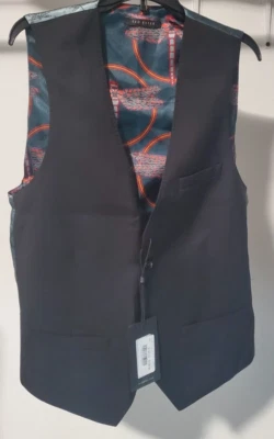 NWT Ted Baker Men's Francw Debonair Wool Waistcoat Black Size 36R $195 G639