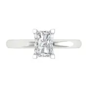 Solitaire Engagement Ring - 14K White Gold, 1ct Emerald Cut Simulated Diamond