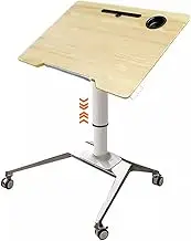 Stand Up Desk Standing Desk Adjustable Height Office Lift Work Sit Stand Desk, Portable Mobile Laptop Desk with Wheels, Reversible Folding Desktop, Podium