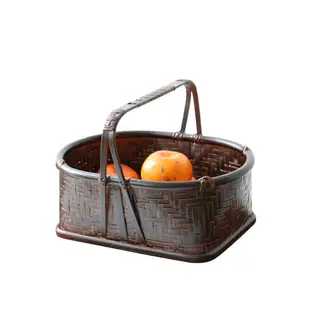 竹編筐 竹籃提盒食盒 做舊復古 茶具收納居家裝飾 無蓋橢圓形