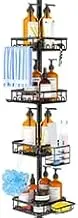 Shower Caddy Corner Organizer for Bathroom, Rustproof Stainless Design, 4 Large Shower Shelves and 2 Small Basket for Storage, Adjustable Height Tension Pole Extend from 23.6 to 114.5 Inch (Black)