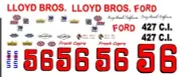 #56 Frank Capra Lloyd Brothers Fairlane 1/64th HO Waterslide Decals