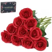 Fake Roses Artificial Flowers, Artificial Roses with Long Stems, 10 Pcs Red
