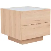 Mia End Table - Natural Oak and White Tempered Glass