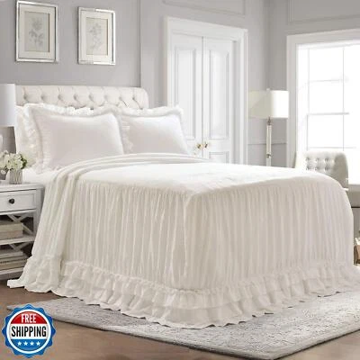 Lush Decor Ella Vintage Chic Ruffle Lace Bedspread White Farmhouse Style Ligh