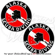 ALASKA SCUBA DIVING Flag-Map Shape USA Circular Vinyl Stickers, Decals 75mm x2