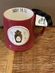New Red Rae Dunn Ceramic Buddy The Elf Maple Syrup Candy Cane Christmas Mug Cup