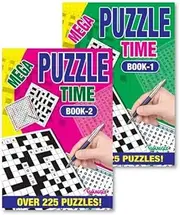 Sixstore A5 Mega 2 in 1 Crossword, Wordsearch Books Set of 2, Cross Word Brain Teaser Travel Puzzle Book