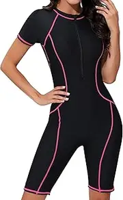FEOYA Women One Piece Swimsuit Short Sleeve Boyleg Surfing Swimwear Quick Dry Bathing Suits Built in Bra