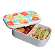 Lunch Box Food Container Snack Picnic Authentic Wood Strap Cutlery Flowers
