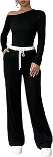 [SweatyRocks] Leisure Suit Women's Modern Two-Piece Jogging Suit T-Shirt and Trousers Set 2-Piece Elegant Long Sleeve Set