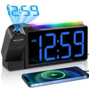 Projection Alarm Clock for Bedroom Ceiling 180° Rotatable, Loud for Heavy Sle...