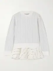 [Sacai] Sacai - Layered Striped Cotton And Bouclé-tweed Sweater - Gray - 3 3 Gray