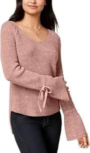[American Rag] Juniors' Tie-Trim Bell-Sleeved High-Low Sweater
