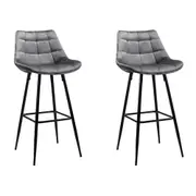 2 x Velvet Bar Stools - Grey
