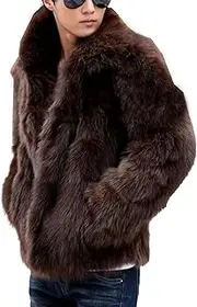 [Qolkmuiy-GJ] Mens Stylish Short Faux Fur Coat Warmth Thick Furry Overcoat Mulit Color Long Sleeve Fur Y2K Outerwear