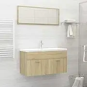 2 Piece Bathroom Furniture Set - Sonoma Oak Engineered Wood - Modern Floating Vanity & Sink Cabinet with Mirror, Ample Storage, Chic Design, Wall-Mounted, Easy to Clean