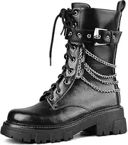 [SHEOMSIE] Motorcycle Boots for Women Combat Boots Rhinestone