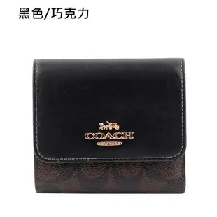 COACH 金/銀色Logo 塗層帆布拼皮革三折短夾(任選) CE930