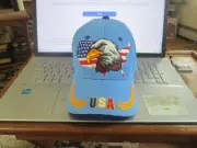 BALD EAGLE USA UNITED STATES AMERICAN FLAG BLUE CURVED BILL ADJUSTABLE HAT CAP