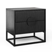 Braxton Black Oak 2 Drawer Ripple Slatted Bedside Table