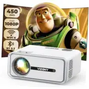 Mini Projector with WiFi and Bluetooth, 450ANSI 1080P FHD Home Movie White
