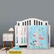 New Baby Boys 3 Pieces Cotton Nursery Bedding Crib Cot Sets-- Fox Owl Tree set
