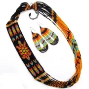 NATIVE STYLE BLACK CHUNKY BEADED NECKLACE EARRINGS SET TURTLE HANDMADE S53/2