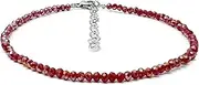 [Generic] Dark Red Faceted 3mm Glass Bead Anklet with Heart Extension Chain - Adjustable Size : 9.5 - 11.5 inches, Glass